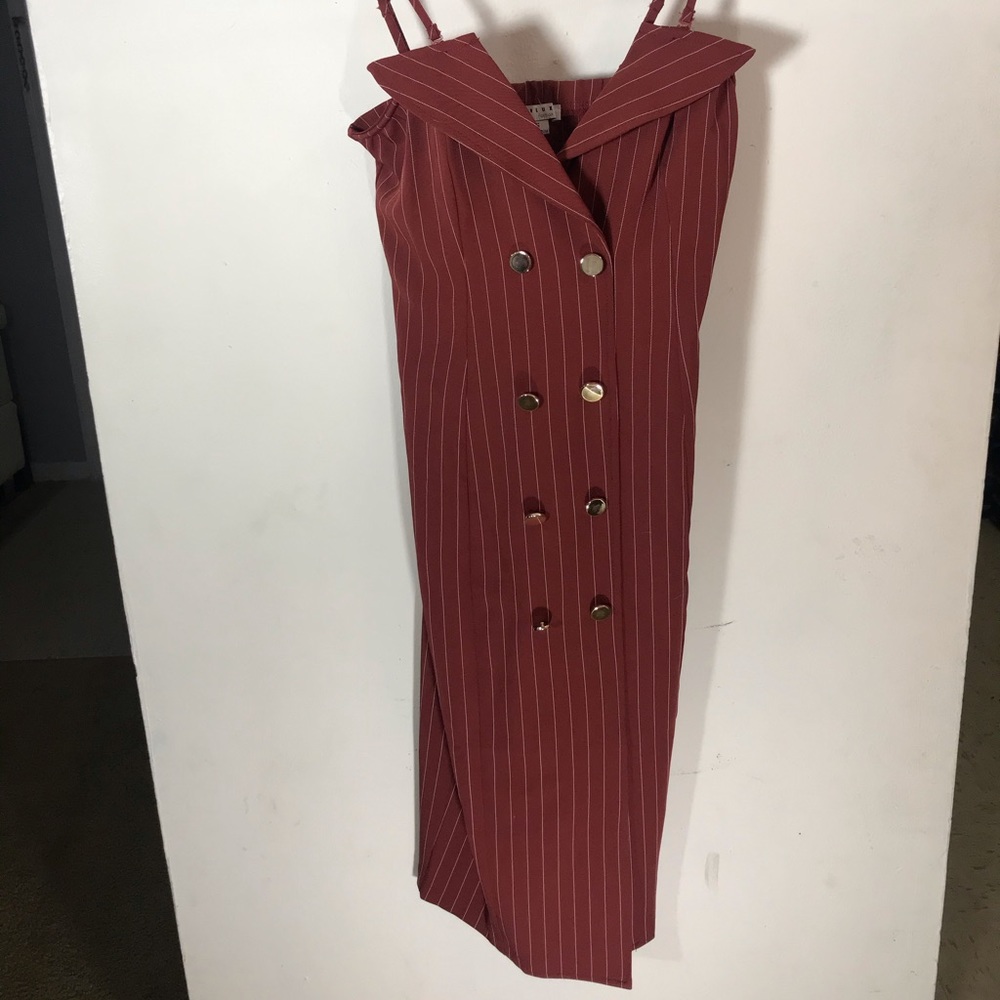 Burnt Orange Pin Striped Sweetheart Neck Dress S